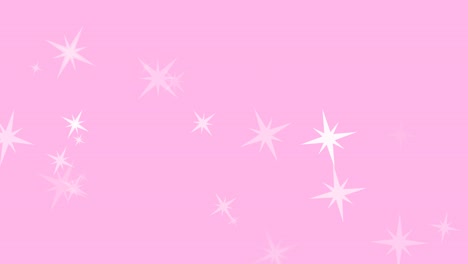 animation of white christmas stars falling on pink background