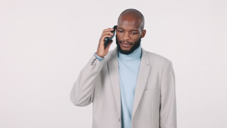 Phone-call,-frustrated-and-black-man-talking