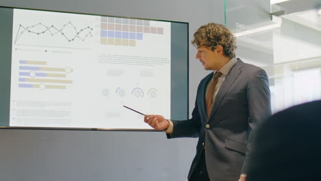 businessman giving presentation on corporate meeting