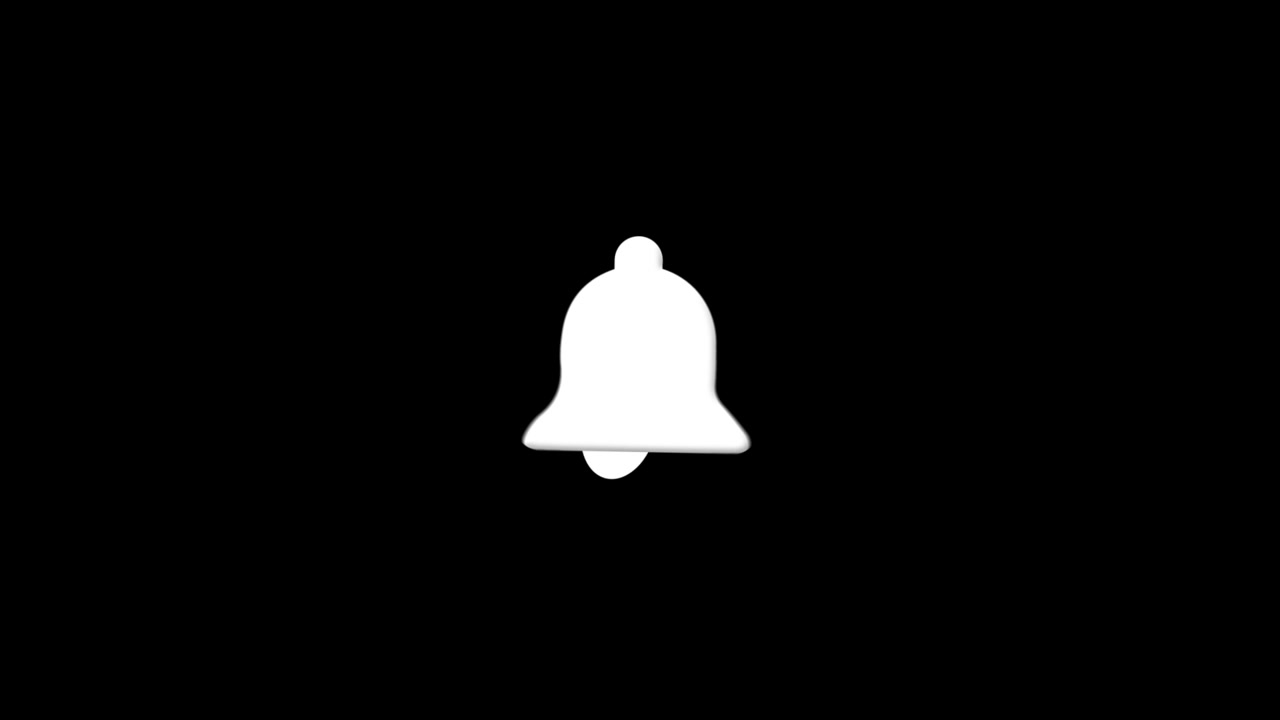 Minimal alert bell symbol visual with bright white shape dark background and centered notification
