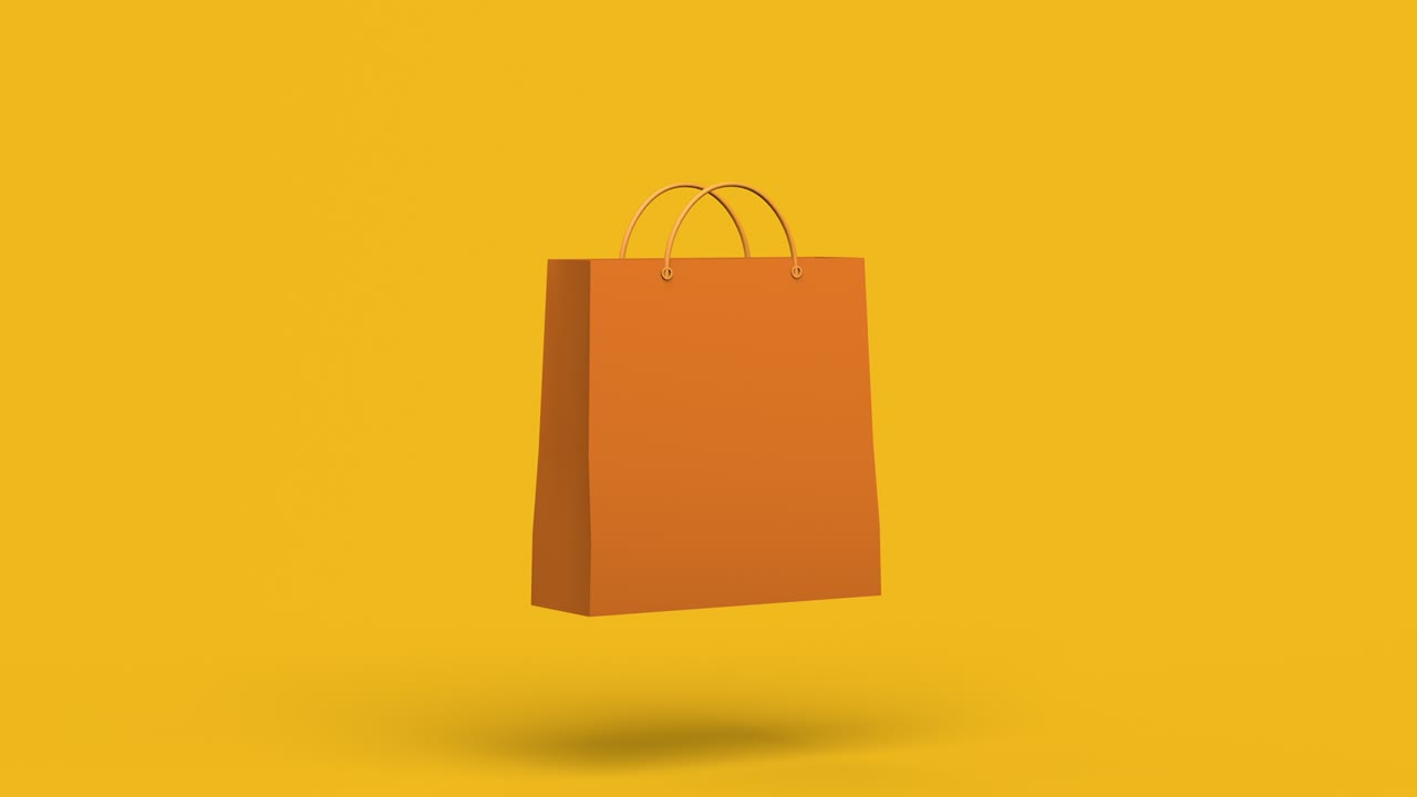 giro de la bolsa de compras. concepto de compras. bucle. ilustración 3d.