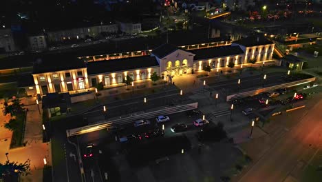 aerial night view of a modern train station