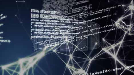 animazione di elaborazione dei dati e server su sfondo nero