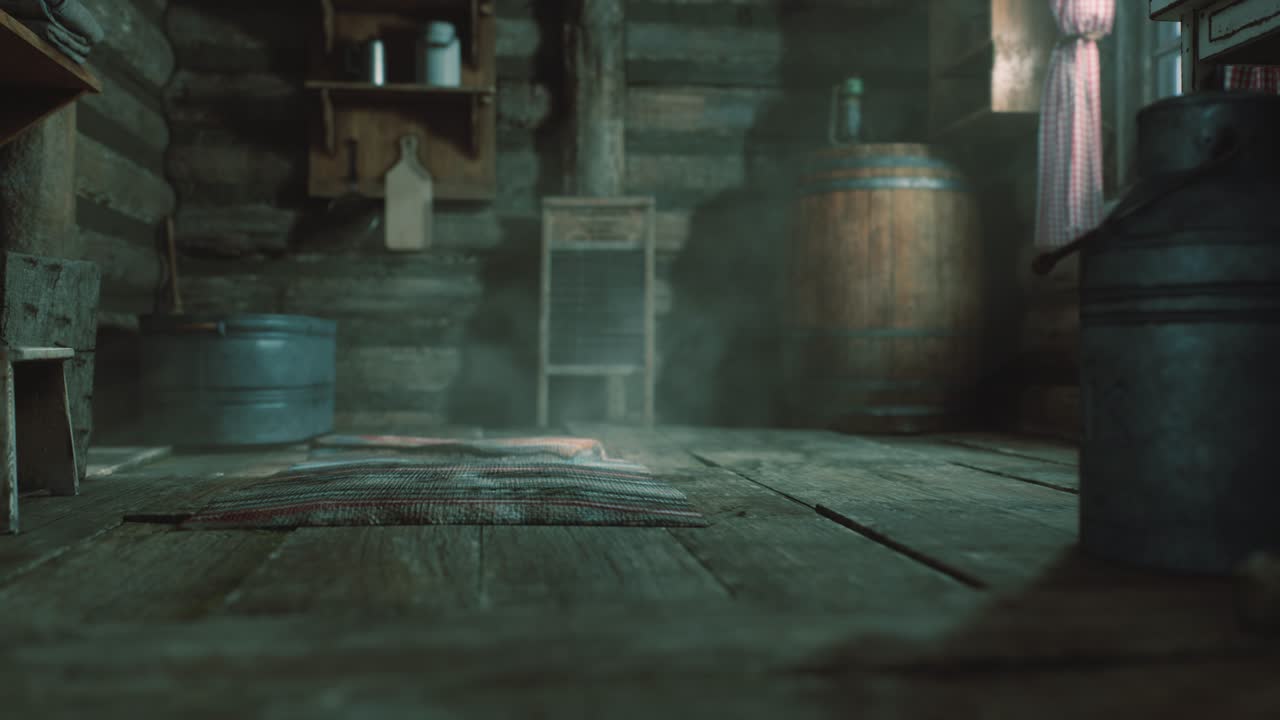 레트로 로그 하우스 의 어두운 내부