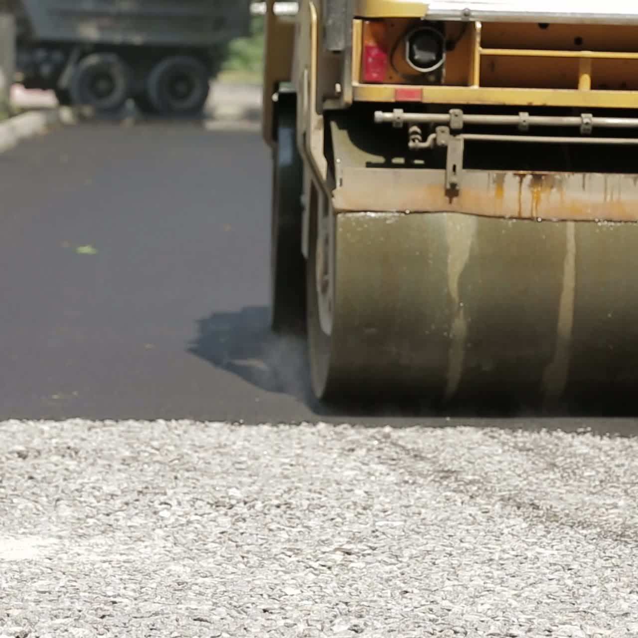 Road Roller Laying A New Asphalt