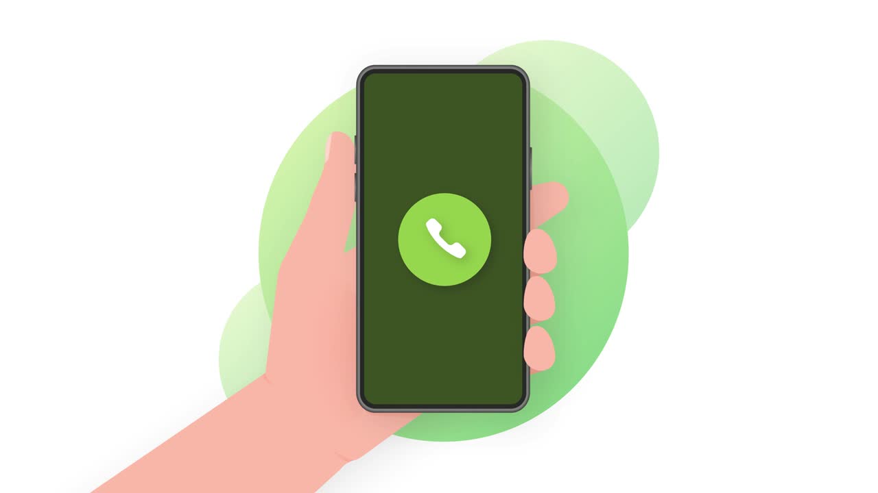 sostiene el teléfono con la llamada entrante en pantalla verde sobre fondo verde. gráficos de movimiento.