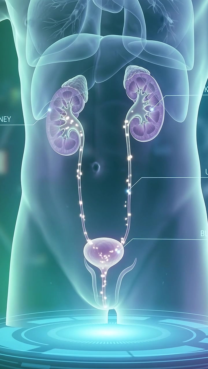 Animation médicale du fonctionnement du système urinaire humain
