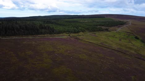 Aerial-Side-Panning-Shot-of-a-Deforested-Irish-Mountain-Landscape