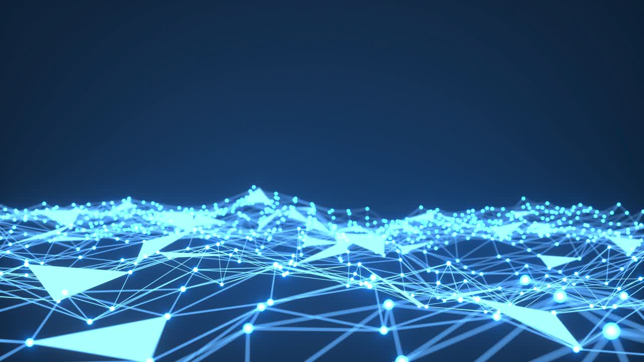 Abstract background dark blue with plexus motion graphic. Moving lines and dots. 3d animation
