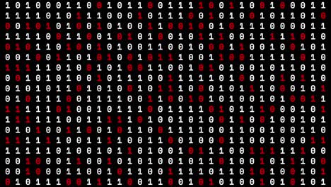 animation of red and white binary coding moving on black background