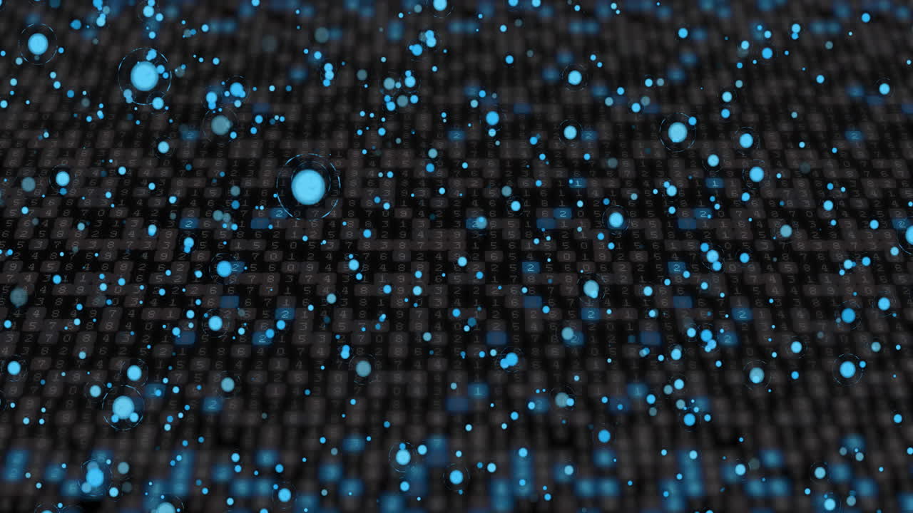 어두운 배경에 반이는 파란 빛 입자가 떨어지는 애니메이션