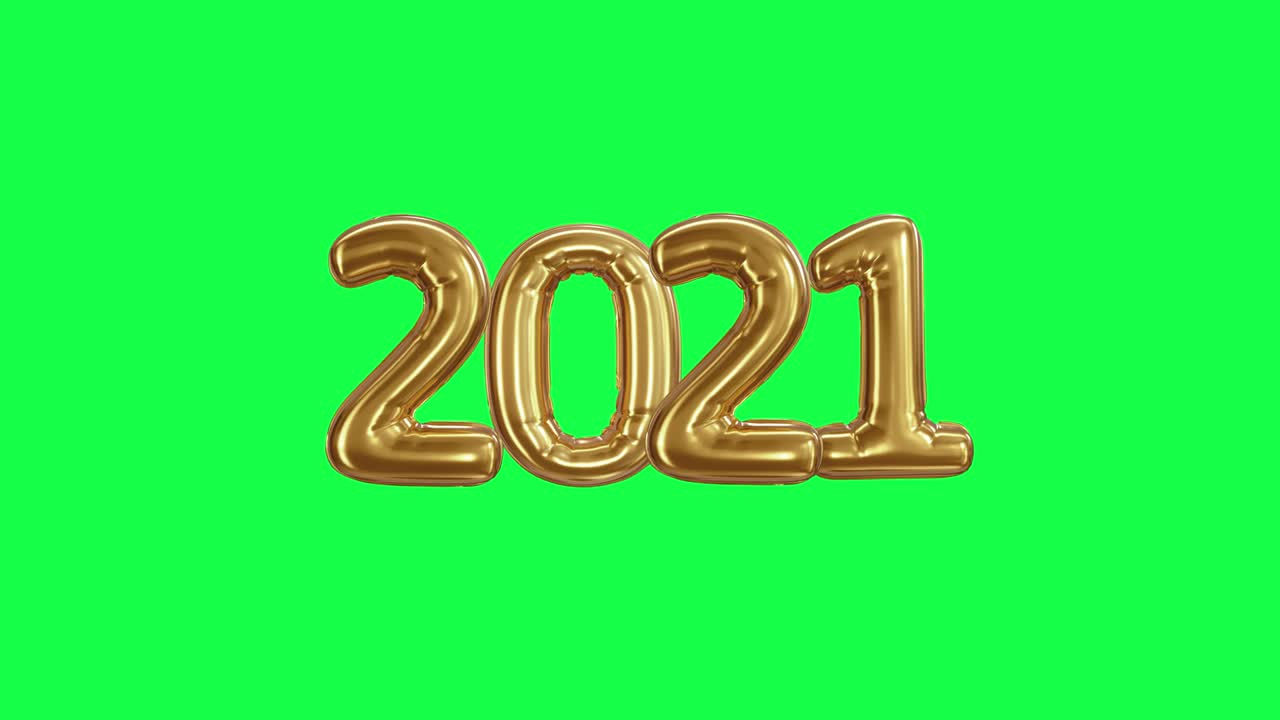 Schriftzug 2021 aus goldenen Ballons auf Greenscreen-Hintergrund