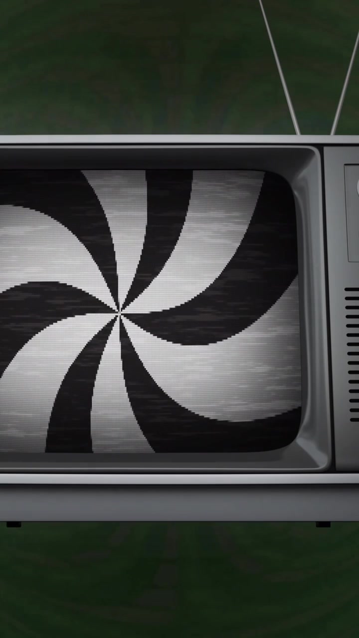 Spiral rotating on retro television screen over glowing static