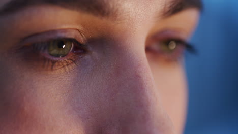 los ojos de la mujer de cerca mientras trabaja en la computadora