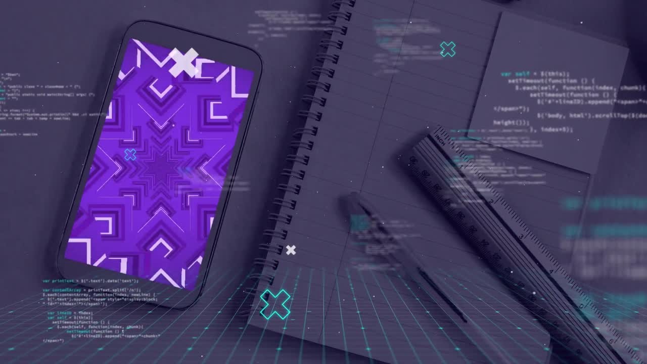 Animation of data processing on smartphone screen