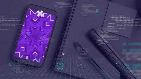 animación del procesamiento de datos en la pantalla del teléfono inteligente.