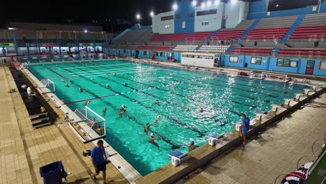 friendly water polo match of the sliema asc team as part of the night training session in the national pool complex of malta.