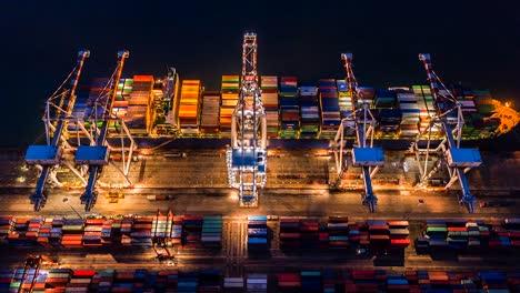 4k.time lapse top view industrial port with container port where is a part of shipping