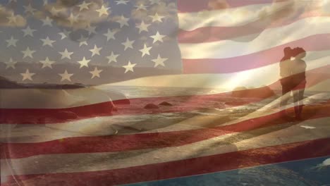 Animation-Der-Flagge-Der-USA-über-Einem-Afroamerikanischen-Paar-Am-Strand