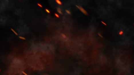 primer plano de la quema de una hoguera caliente chispas de fuego. partículas de fuego sobre el fondo con humo brasas voladoras del fuego