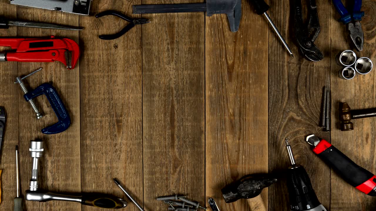 Different do it yourself hand tools moving for logo intro