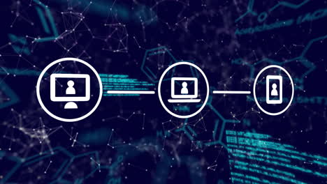 digital network and data processing animation over abstract background with connections