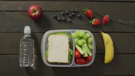 video of healthy packed lunch of fruit and vegetables