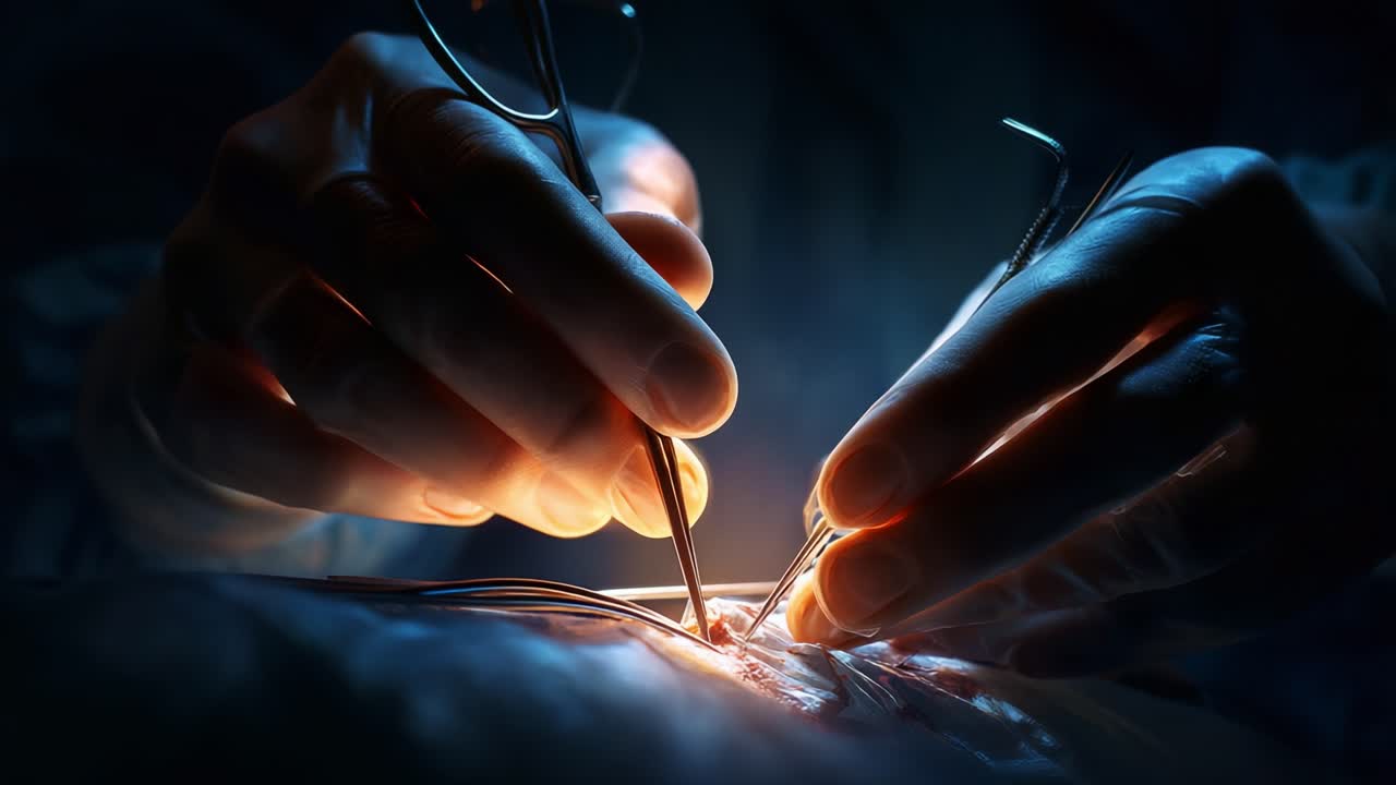 An intense surgical procedure captured in two frames, showcasing the delicate precision and skill of a surgeon's hands at work, emphasizing the critical moment in a medical operation