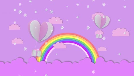movimiento, caja de regalos y corazón flotando por encima del arco iris. segundos 2-8 puede cortar para el bucle
