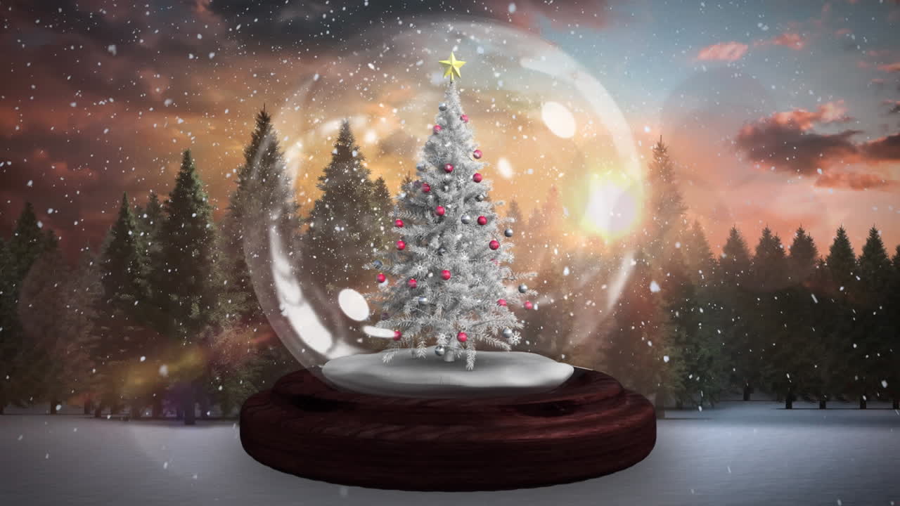 animación del árbol de navidad sobre un paisaje de invierno