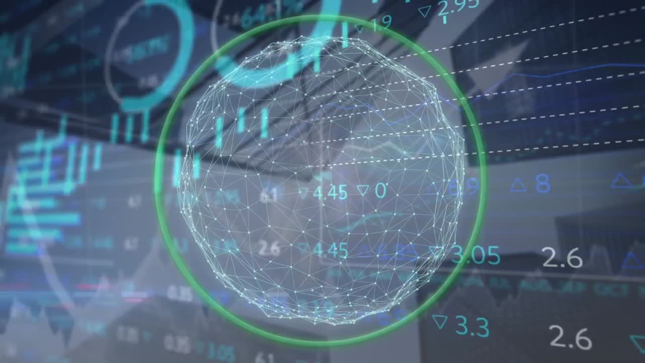 연결 네트워크의 전 세계 애니메이션, 통계, 증권 시장 데이터 처리