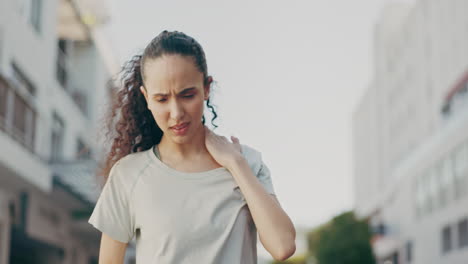 Fitness,-city-and-woman-with-neck-pain