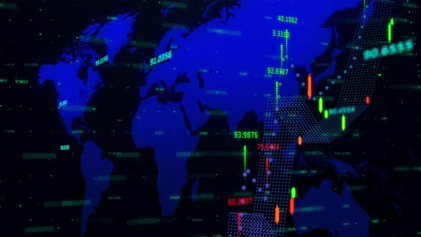 animation of numbers changing and data processing with world map