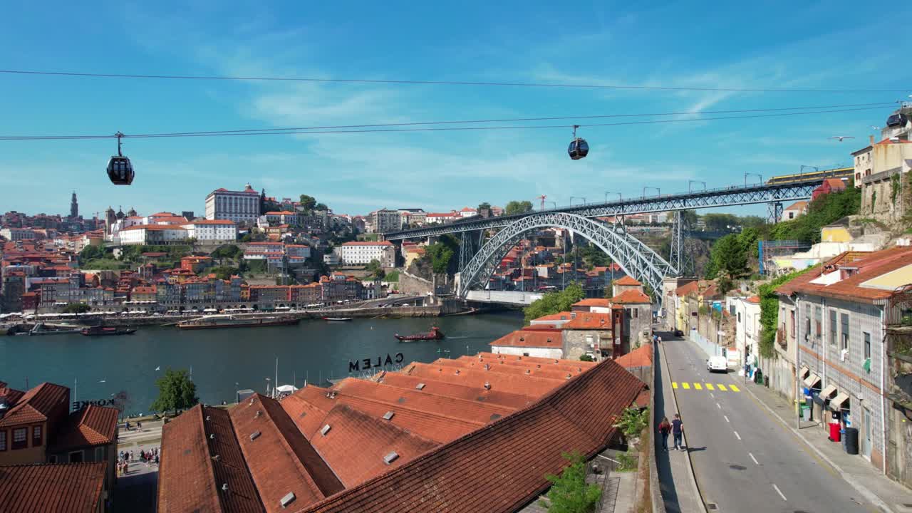 Porto city, Dom Luis I Bridge, Douro River, Cable car Teleferico de Gaia