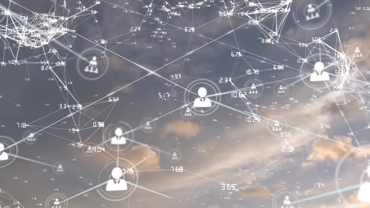 сеть значков соединения на фоне голубого неба