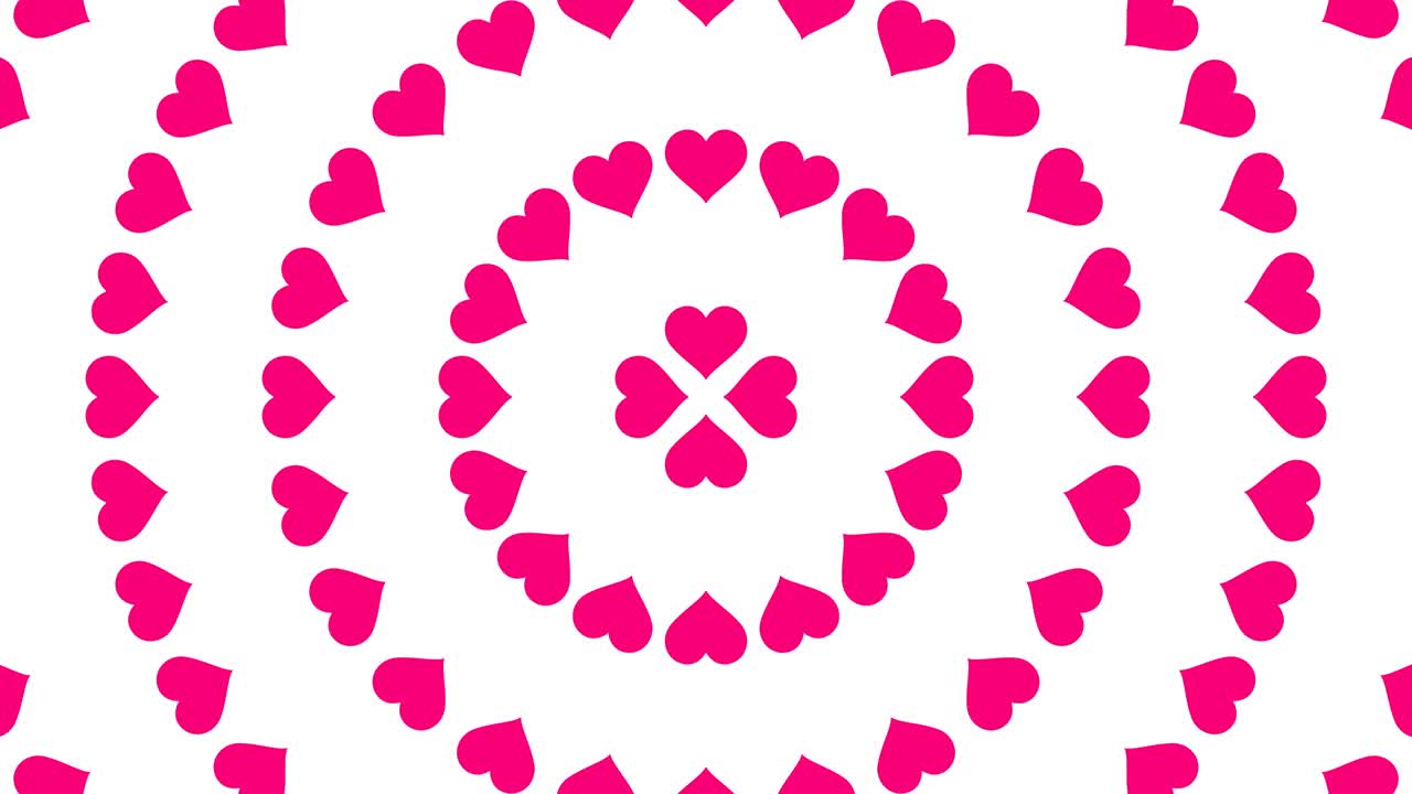 분홍색 심장 기호, 원 패턴, 종이 플립 루프 애니메이션, 색 배경에 4k