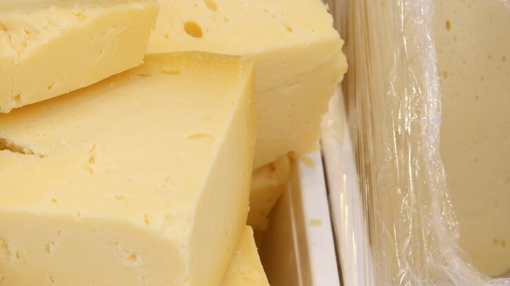 Close up of a block of yellow cheese