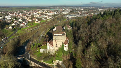 beautifull historical schloss angenstein builded on a hill with a great view on the river bird and city aesch