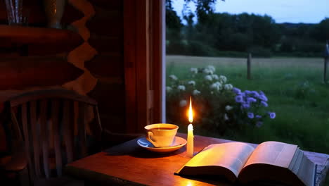 cozy evening reading by candlelight