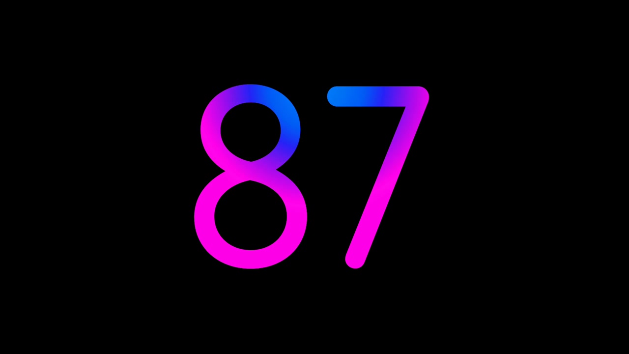 Neon light Number 87 Animation Glowing Gradient Blue Pink Digital Futuristic LED Numeric Loop Abstract Tech dark Background Motion Graphics