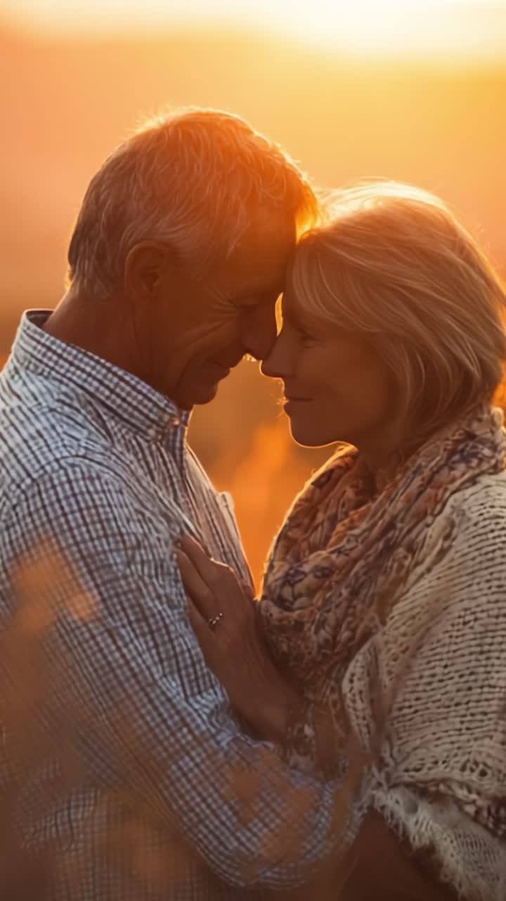 Momenti teneri al tramonto: Una coppia che si abbraccia in un tramonto dorato, catturando l'essenza dell'amore e della connessione su uno splendido sfondo naturale