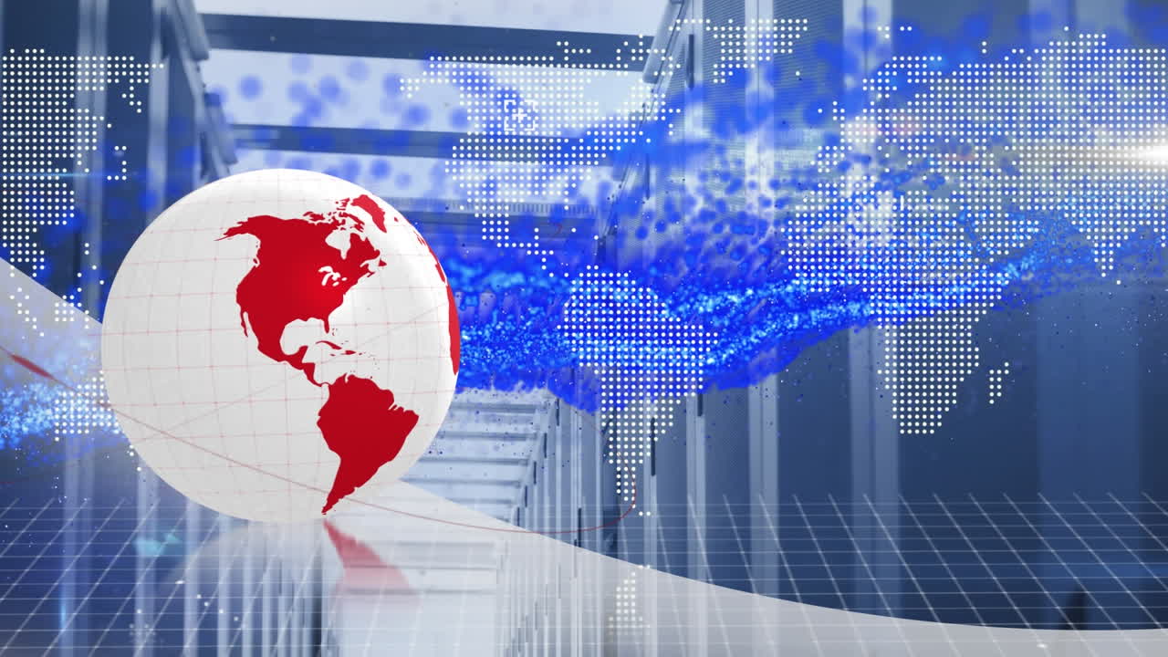 지구의 애니메이션과 컴퓨터 서버를 통한 데이터 처리