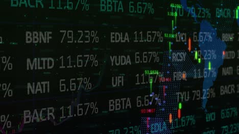 animation of statistics and numbers, financial data processing over world map