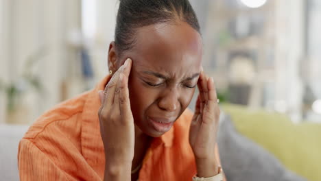 sick, massage and black woman with headache pain