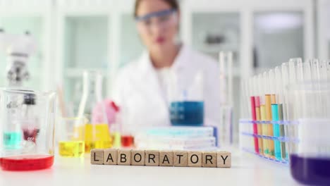 scientist conducting experiments in a laboratory with colorful liquids and equipment