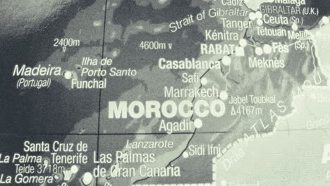 close-up of a map showing morocco and surrounding regions