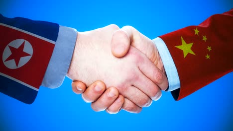 north korea  - china  / handshake concept animation about countries and politics / with matte channel