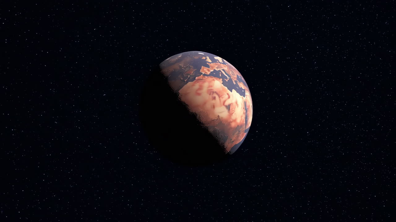 Un planeta estilizado sobre un fondo espacial oscuro y estrellado