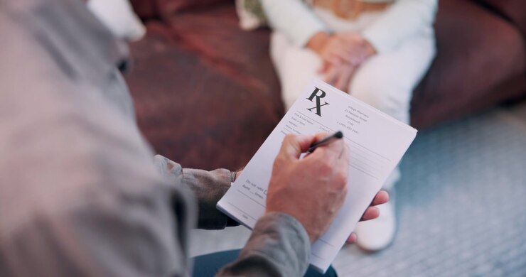 Læge Skriver Recept til Patient Under Konsultation