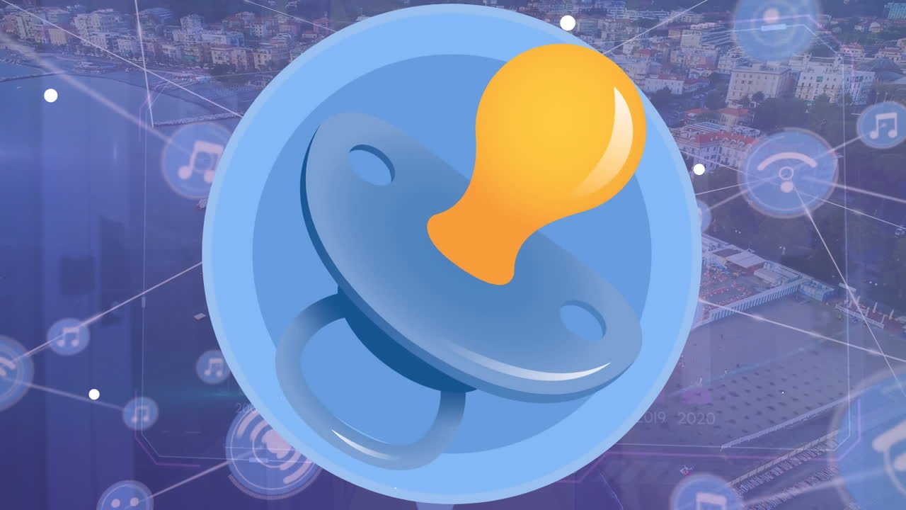 animación del maniquí sobre la red de conexiones con iconos sobre el fondo del paisaje